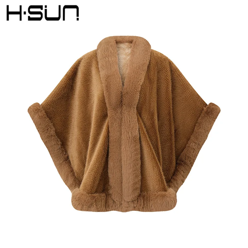 2026 Winter New Women's Cape Coat Furry Collar Trim Warm Loose Slim Fit Trendy Elegant Versatile Commute Casual Daily Wear Cloak
