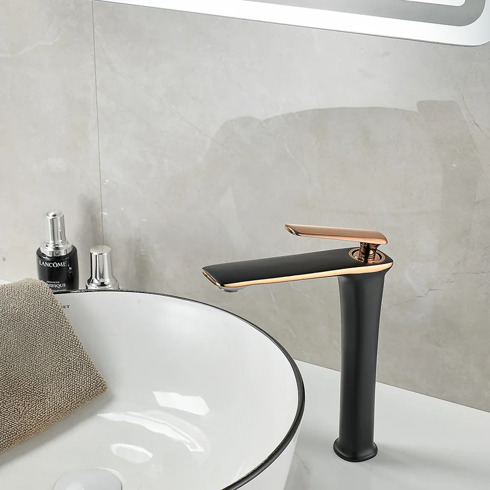 لـ e Lavabo En or Rose Noir، Robinet Blanc Moderne، Salle De Bains، Eau Chaude Et Froide، Mellaangeur D'evier، Navire D
