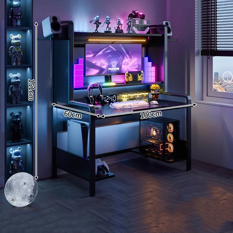 Computer Table Desktop Game E-sports Table and Chair Combination Bedroom Desk Bookshelf Integrated Home Carbon Fiber Office Desk