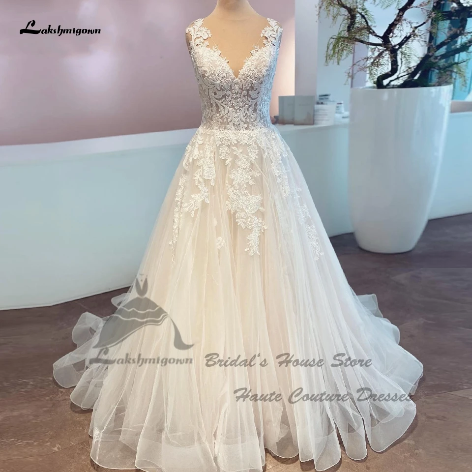 Lakshmigown Prinses Vrouwen Bruidsjurken 2023 Vestido Civiele Elegant Bridal Tulle Boho Trouwjurk Kralen Kant Applicaties