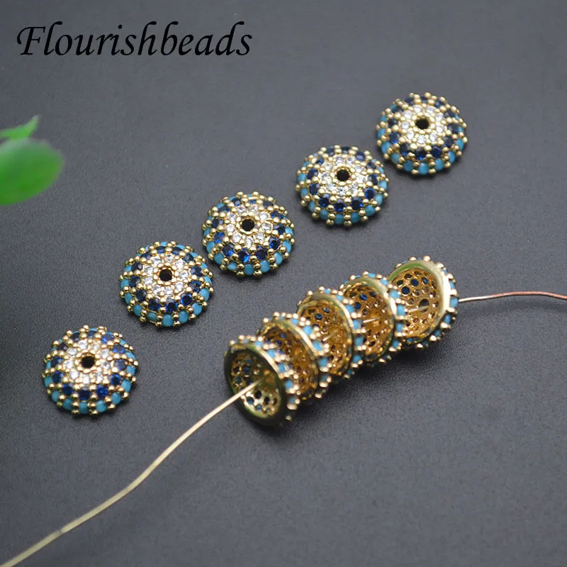 Luxury Blue CZ Beads Paved Round Shape 8mm Beads Caps Loose Spacer Beads for DIY Jewelry Bracelet Accessories 30pcs/lot