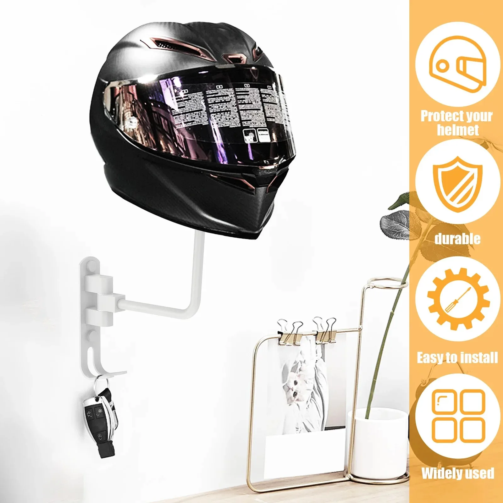 

Wall Mount Metal Helmet Holder ,180° Motorcycle Helmet Rack Rotation Helmet Holder Display Rack Floor-Standing Helmet Stand