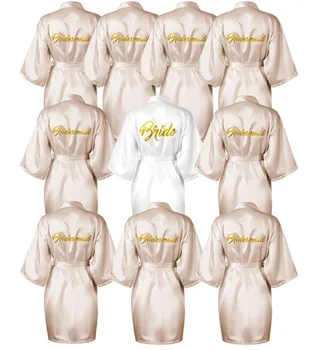 5-18pcs Wedding Team Bride Bridesmaid Robe Dressing Gown Satin Kimono Bathrobe for Women Bridal Shower Bachelorette Hen Party