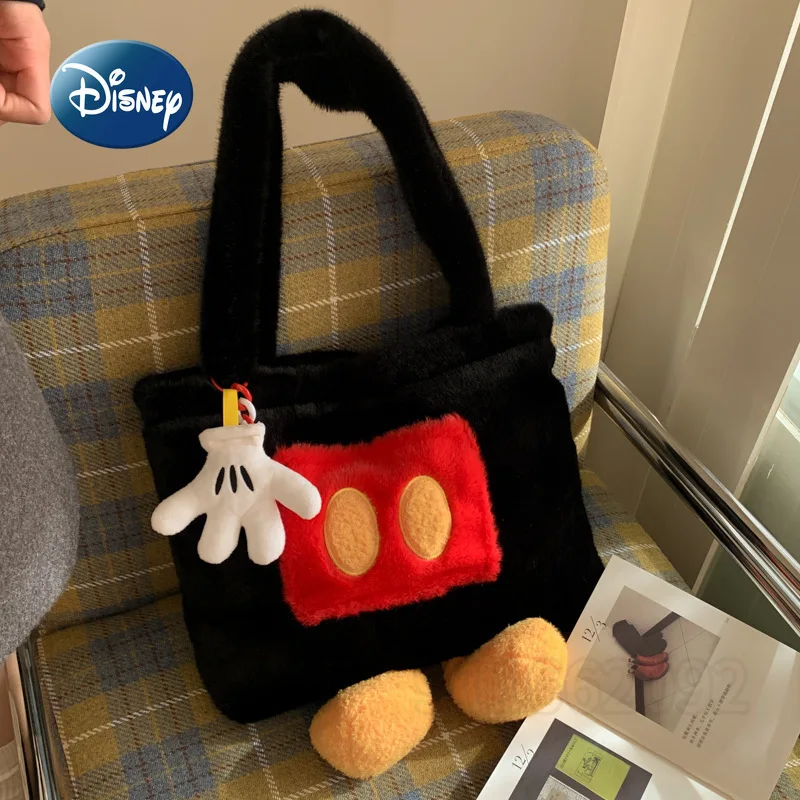 

Disney Mickey New Women's Plush Handbag Fashion Plush Women's Shoulder Bag Cartoon Cute Casual Women's Bag Large Capacity