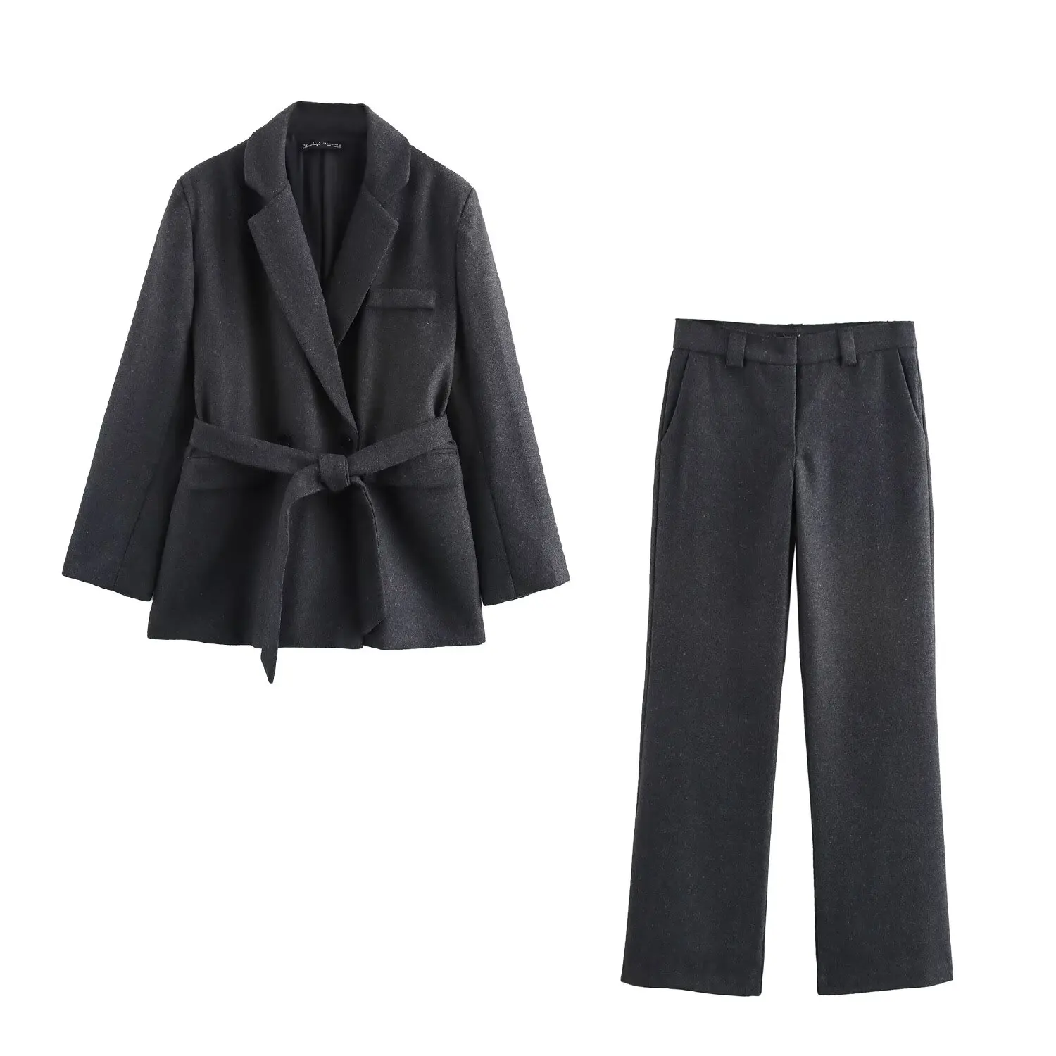 

New European and American style fashion temperament commuter with belt suit jacket with high waist straight pants casual two-pie