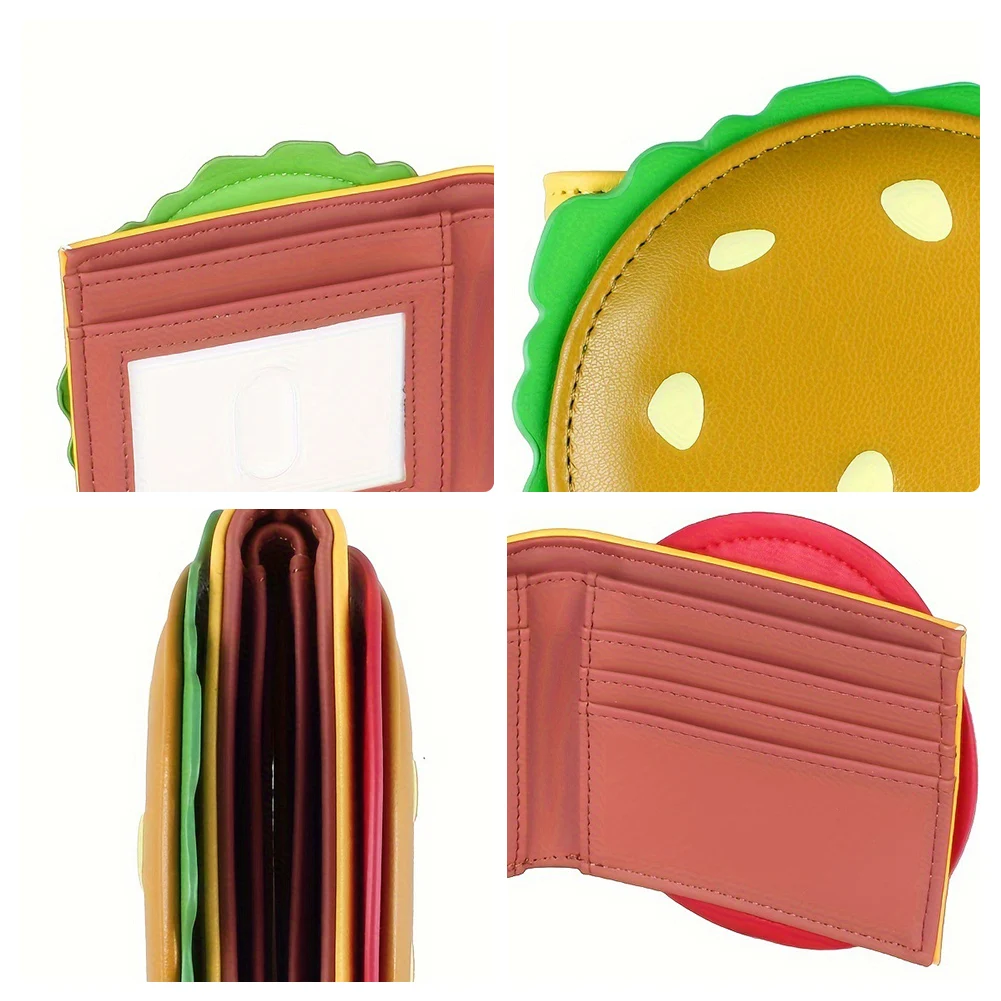 Burger Shaped Cute Wallet RFID Blocking Credit Card Holder PU Leather Bifold Wallet for Women Girls