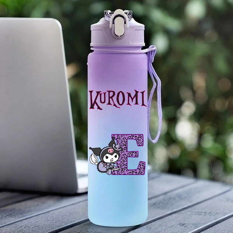 Kuromi Water Bottle with Straw Girl Cute Letter A-Z Travel Sippy Cup Kids Outdoor Sports School 750ml Mug Children Birthday Gift