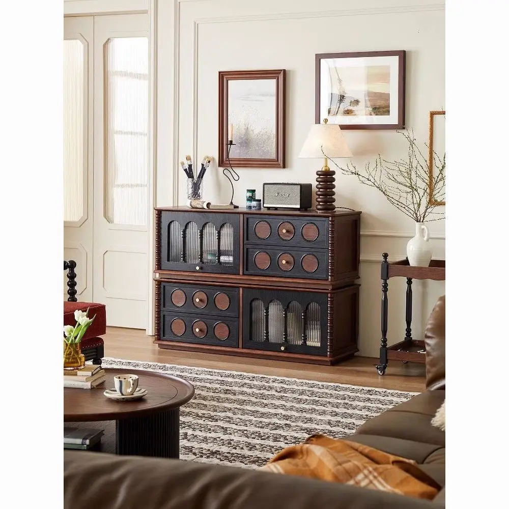 Solid wood TV cabinet floor-to-ceiling American module combination French retro small
