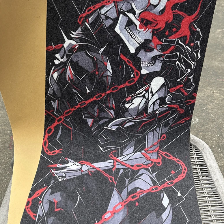 Electric Scooter Anti-slip Sticker Sandpaper Skateboard Grip Tape Sheet 60*30cm Double Chain-link Skull Pattern