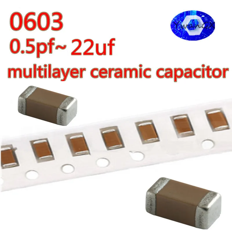 

0603uF 4.7pcs 100 SMD Chip Multilayer Ceramic Capacitor 0.5pF - 22uF 10pF 22pF 100pF 1nF 10nF 15nF 100nF1uF 0.1uF 2.2uF 10uF