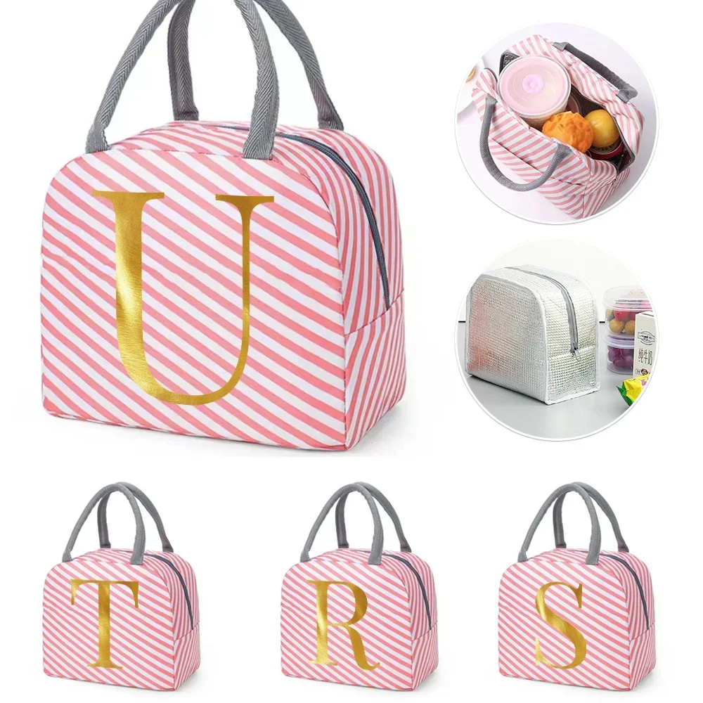 Insulated Lunch Bag Kids Food Storage Bags for Girl Teenage Pink Cute Lunch Box Design Letter Printing