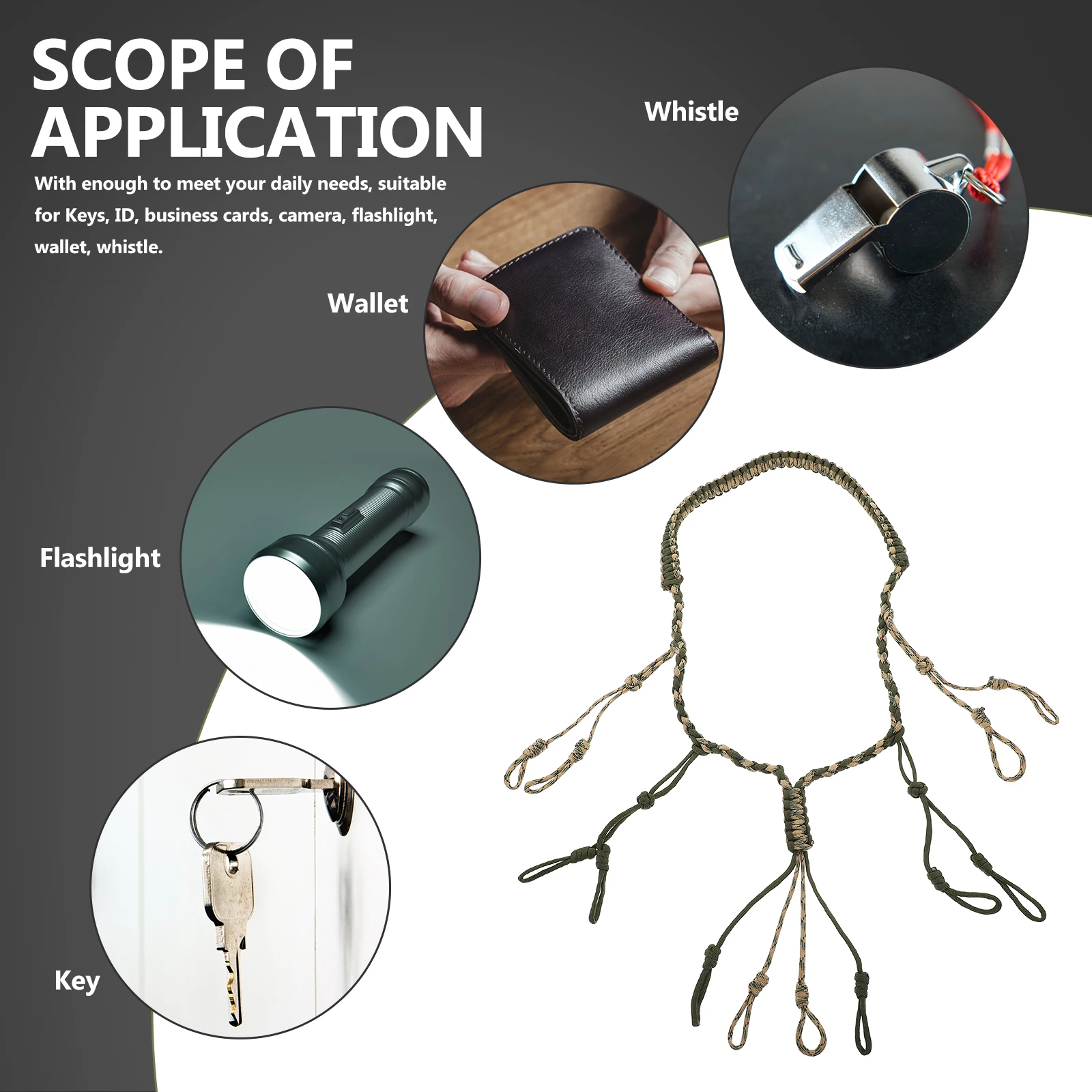 

Hunting Necklace Outdoor Hanging Rope on Foot Pliers Lanyard Polyester Hiking Travel Walking Stick Strap Lanyards Versatile