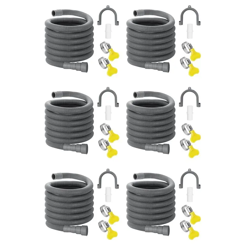 ABMS-6X Drain Hose Extension Set Universal Washing Machine Hose 10Ft, Bracket Hose Connector And Hose Clamps Drain Hoses