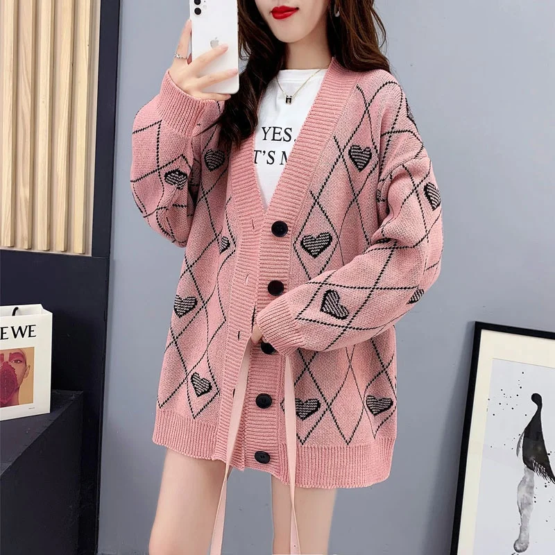 Koreański sweter rozpinany z dzianiny, luźny krój, damski, wiosenno-jesienny, cienki kardigan, długi, ciepły, wygodny krój, odzież wierzchnia.