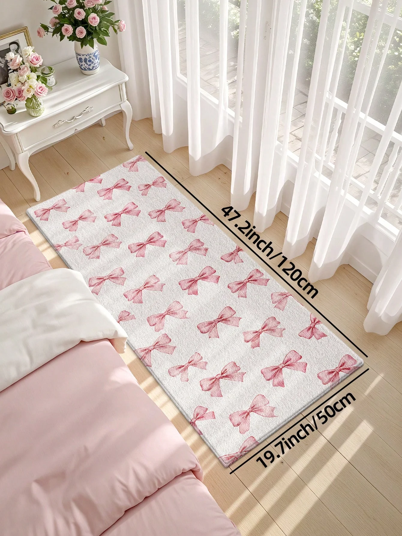 VIKAMA 1pc Pink Bow Bedside Rug, Elegant, Natural Suitable  Living Room Carpet Rug For Bedroom Bedside Floor Mat Doormat Home