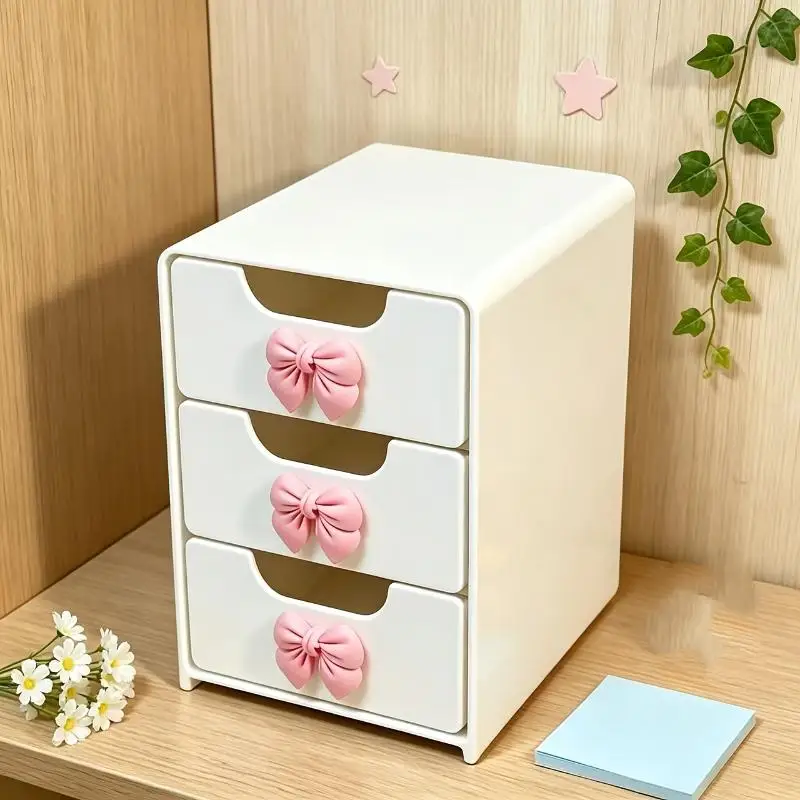 Chic 3-Tier Desk Organizer With Bows Drawers - Ideal For Office Supplies, Jewelry & Cosmetics Storage - Portable Divider Box