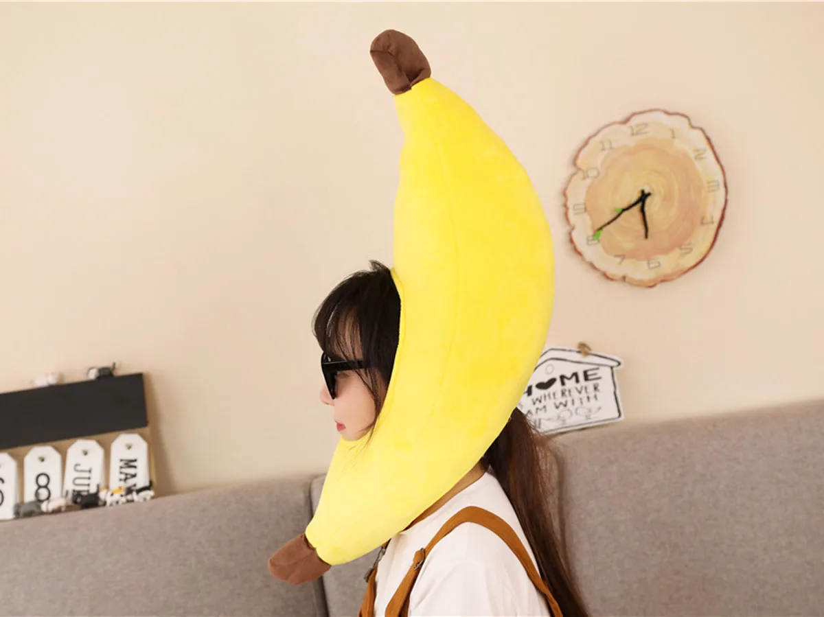 Gorros de disfraz de Festival de Navidad para niños y adultos, sombrero de plátano divertido Unisex, novedad amarilla