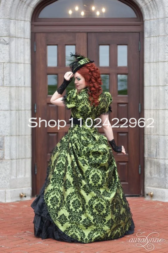 Olive Opulence Steampunk Vestidos De Noiva, Fada Puffy Shoulder Hoop Saias, Gothic Victorian Ruched Vestido De Noiva, Plus Size