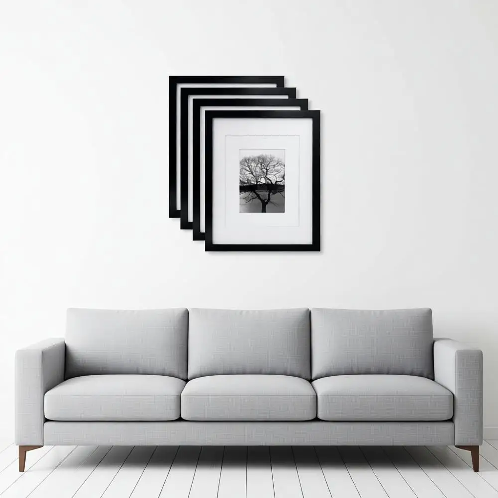 

11x14 Picture Set of 4, Solid Wood, Plexiglass Covered, 5x7 and 8x10 with Mat or Without, Table Top Display and Wall Mounting, B