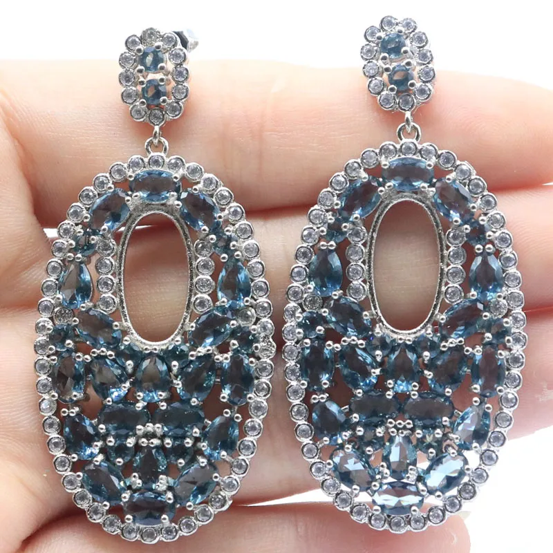 60x28mm Long Big Multi Color London Blue Topaz Smoky Topaz Tourmaline Peridot Violet Tanzanite CZ Engagement Silver Earrings 4