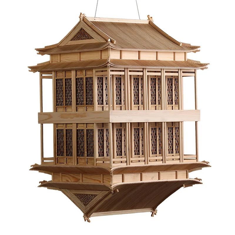 Modern Chinese antique building model soft decoration hanging piece atrium pendant