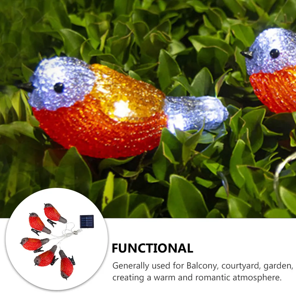 

1Set Solar Powered Robin Shaped LED String Lights Outdoor Garden Balcony Decoration Warm Romantic Atmosphere Photoelectric