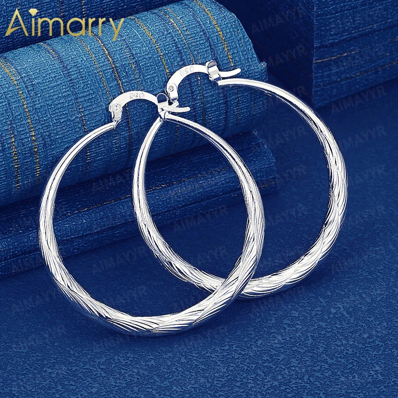 925 Sterling Silver 40mm Twisted Texture Earrings for Women's Parties Banquets Weddings High-quality Fashion Jewelry