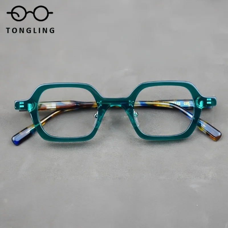 

Fashionable handcrafted acetate square men artistic and retro women spectacle frames can be equipped with prescription lenses