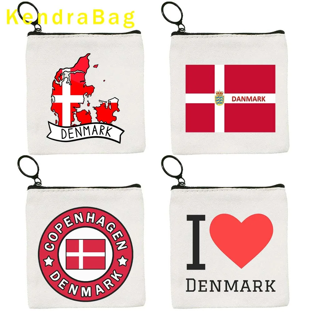 

Denmark Country Flag Map Key Coin Purse Canvas Bag LOVE HEART Copenhagen Denmark Girl Cute Pouch Cotton Bags Wallet Zipper Gifts