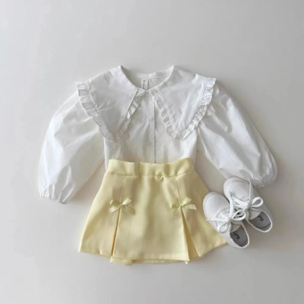 2024 Summer New Baby Girl Sweet Pleated Skirt Children Fashion Casual Skirt Preppy Style Kids Girls Cute Bow Skirts Infant Skirt