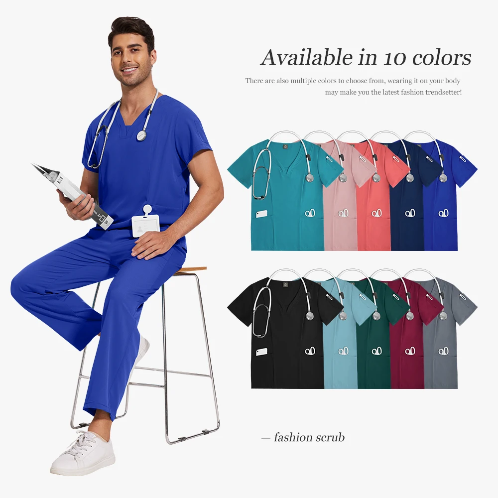 Scrub medico Donna Uomo Unisex Manica corta Abbigliamento da lavoro Uniformi chirurgiche ospedaliere Pantaloni infermieristici Set Uniforme SPA di bellezza sanitaria