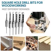 7pcs Square Hole Drill Bit Woodworking Hole Saw Mortising Chisel Steel Drill Bits Set 1/4 inch, 5/16 inch, 3/8 inch, 2/5 inch,