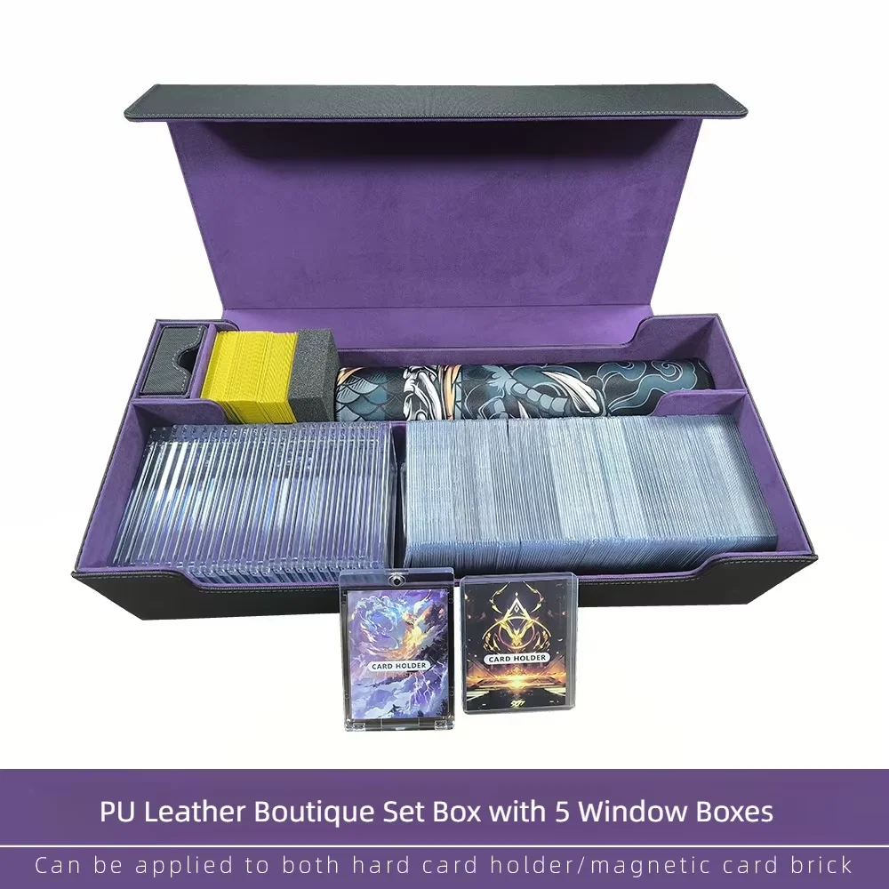 Spielaufbewahrungsset aus PU-Leder mit großer Kapazität, 2000+ Kartenhalter mit Würfelablage und 5 Fensterboxen, Gaming-Zubehör im Boutique-Stil