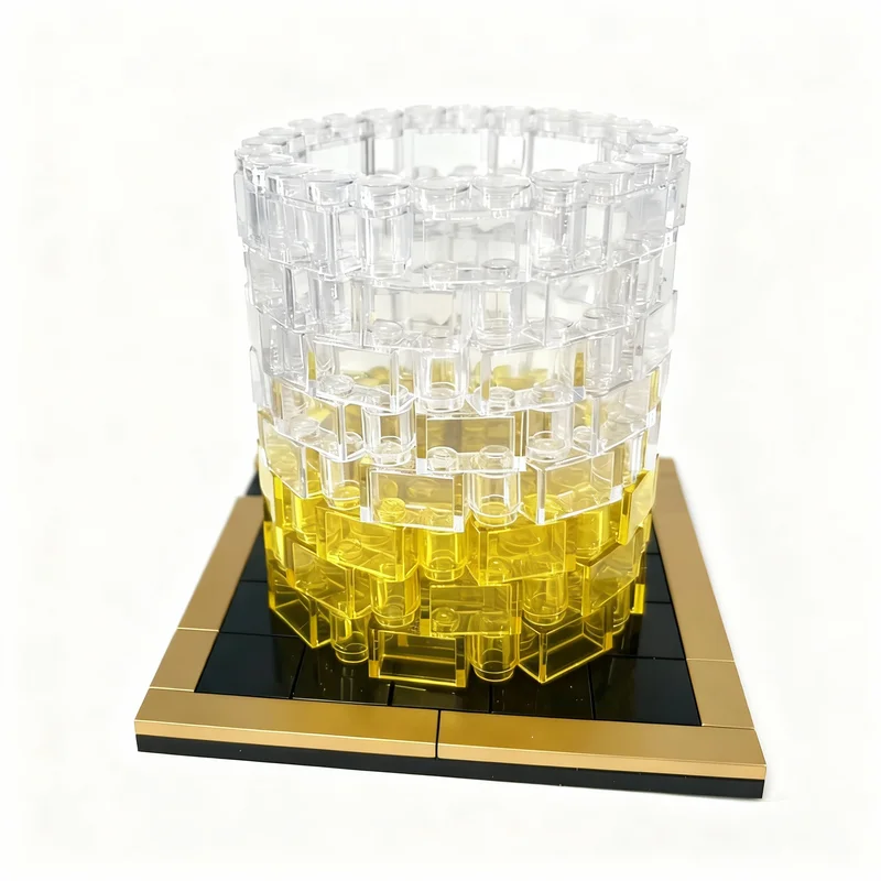 267pcs MOC Creator Whiskey Glass - Life-size Replica Gold Plated Coaster Model Building Blocks Christmas Gift Toy Architecture