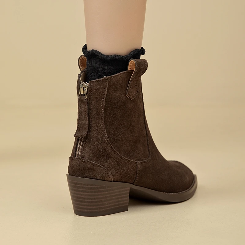 AIYUQI Damen-Stiefeletten 2026, neue Western-Cowboy-Stiefel mit spitzer Zehenpartie und Reißverschluss für Damen, Arbeitsstiefel mit Blockabsatz für Damen – Detail 4