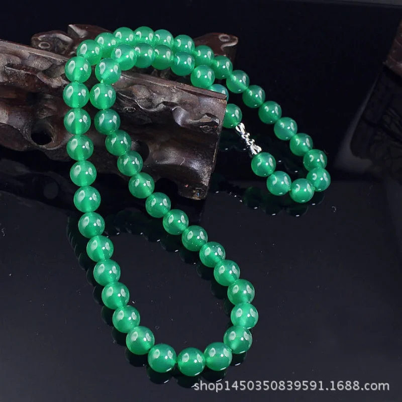 Brazil Chalcedony Agate round Beads 8mm Women's Ice-like Gift Emerald Green All-Match Necklace Mom Chain