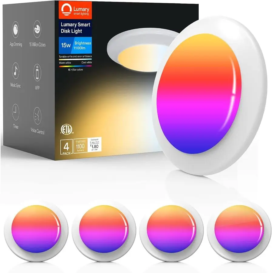 أضواء القرص الذكية LED فلوش جبل 5 6 بوصة، RGBWW WiFi أضواء السقف جبل السطح، تغيير اللون 27006500K Downl