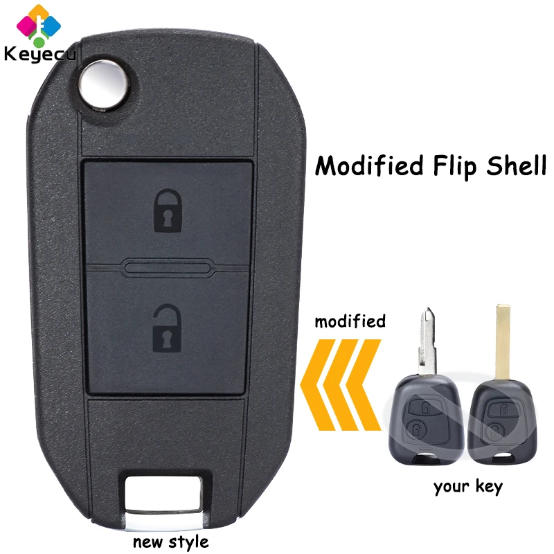 KEYECU modificato pieghevole Flip Remote Car Key Shell Case Cover con 2 pulsanti Fob per Peugeot Partner Expert Boxer SX9 206 406 307