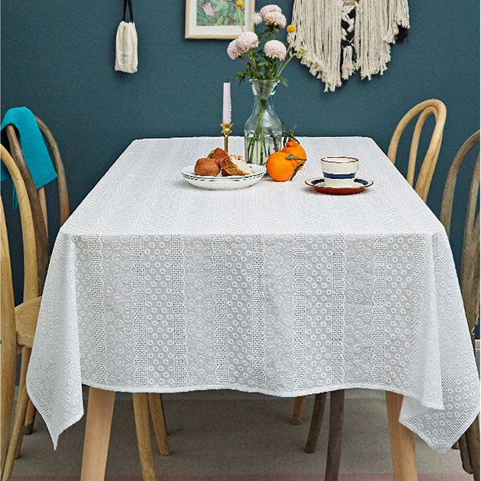 French embroidery white Cotton Tablecloth, Table Cover For  Home Kitchen Wedding Festival Dining Table Decoration Accessories