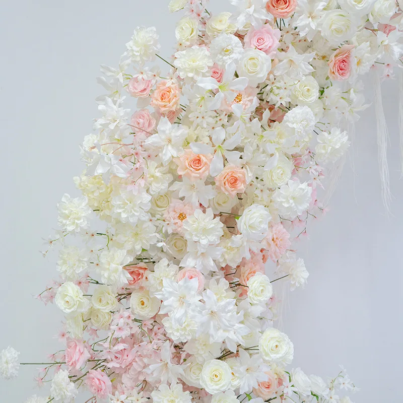 pink moon ring arch floral , wedding stage background, marriage proposal ceremony, shopping mall arrangement of fake flowers