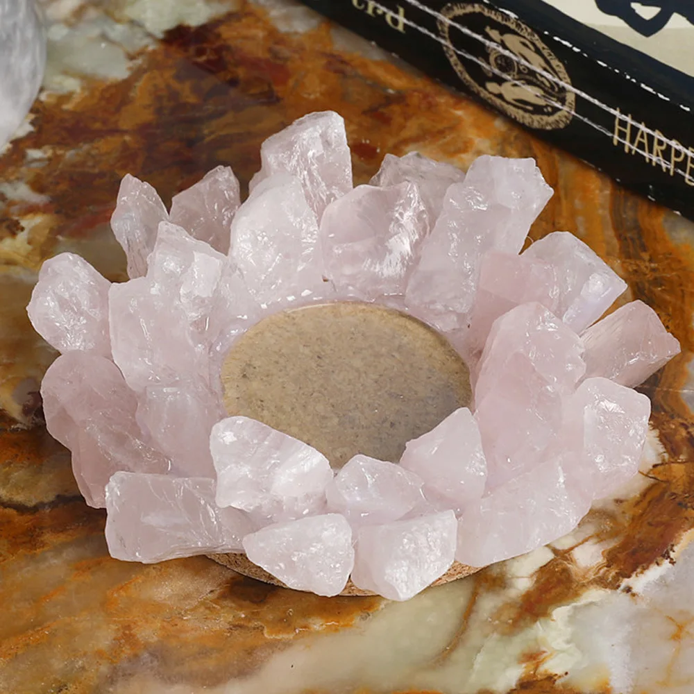Handmade Natural Rose Quartz Amethyst Crystal Candle Holder Reiki Healing Raw Stone Home Decor Furniture Desktop Ornaments