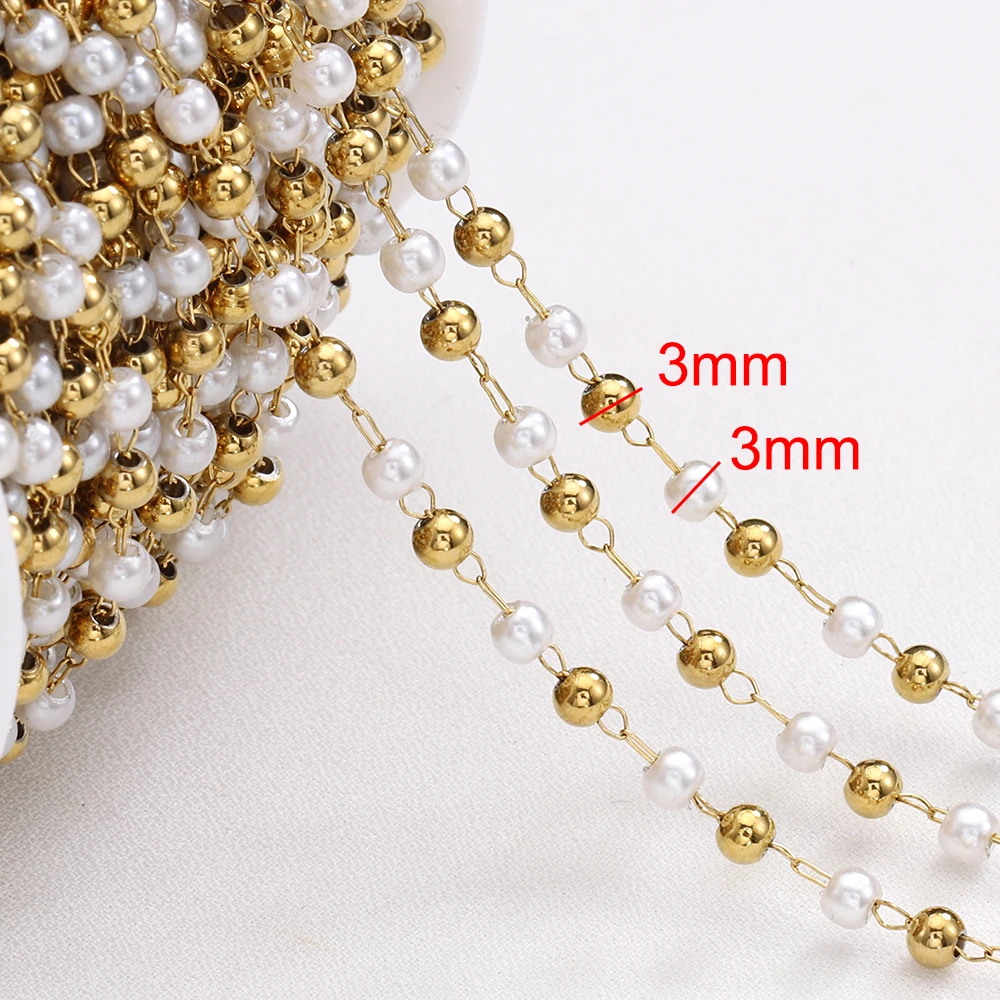 1 Meter Stainless Steel Heart Shape Pearl Beads Chain for DIY Necklace
