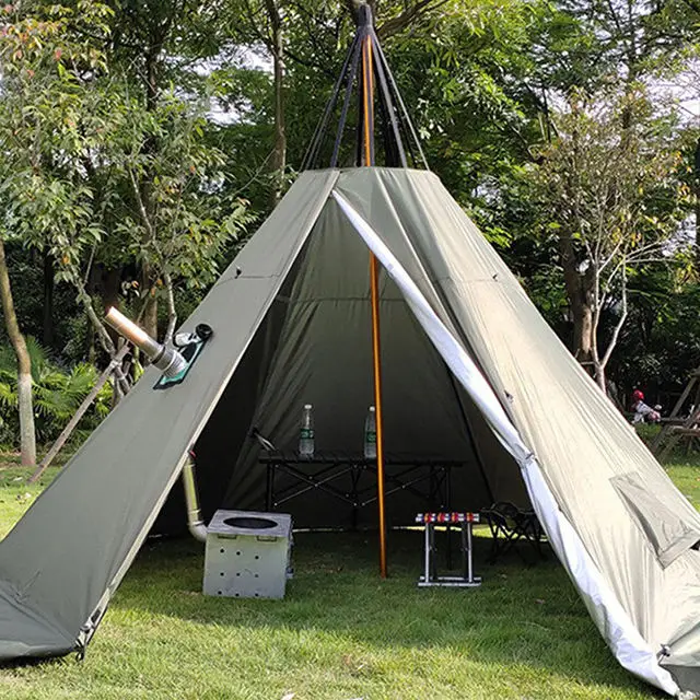 5-8 Person Camping Tipi Tent Luxury Shelter Ultralight Pyramid Tent With Chimney Hole Stove Window High Quality Indian Tent