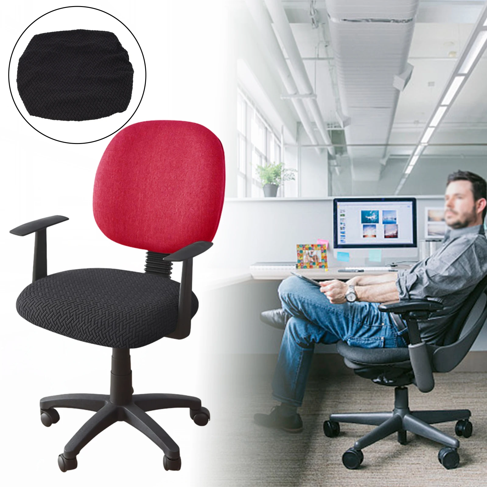 Office Chair Cover with T-Shaped Jacquard Fabric Structure for Reliable Fit on Common Ergonomic and Mesh-Back Models