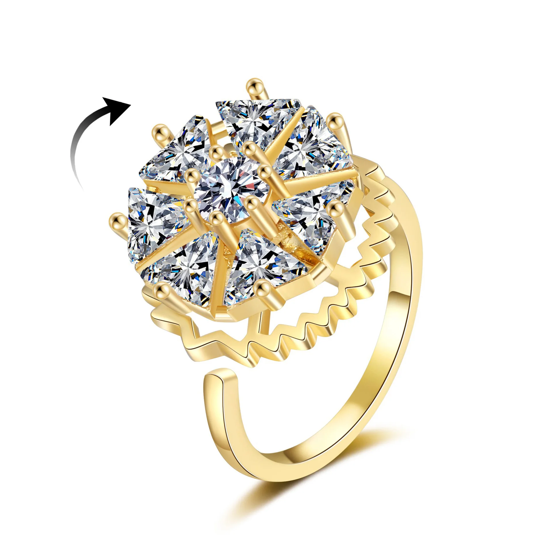 Zircon Spinner Ring Wholesale Crystal-Encrusted Rotating Adjustable Jewelry Bulk Order Minimalist Rings