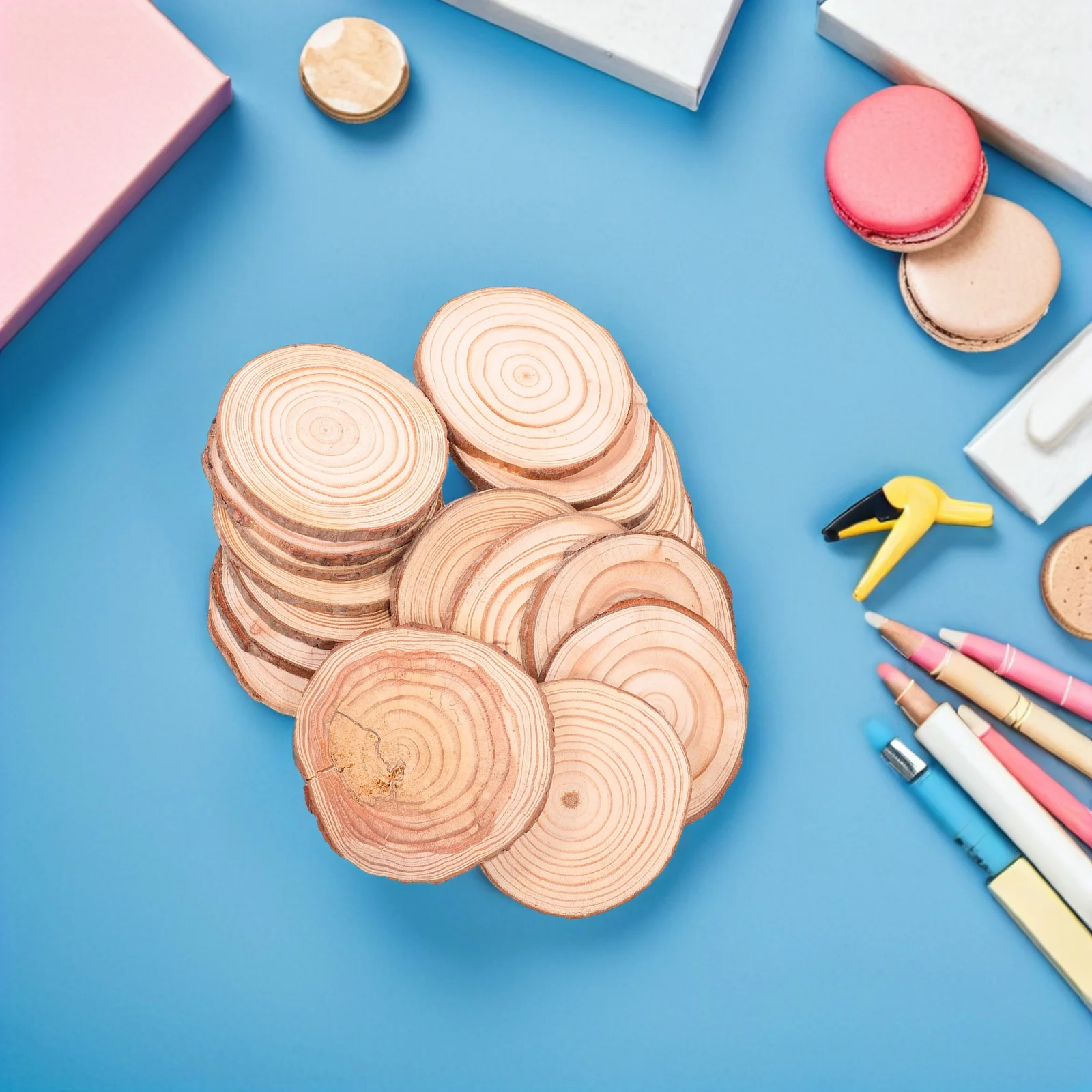 

20pcs Raw Wood Slices Natural Round Craft Discs For Diy Painting Rustic Wedding Centerpiece Decor Unfinished Wooden Rounds Blank