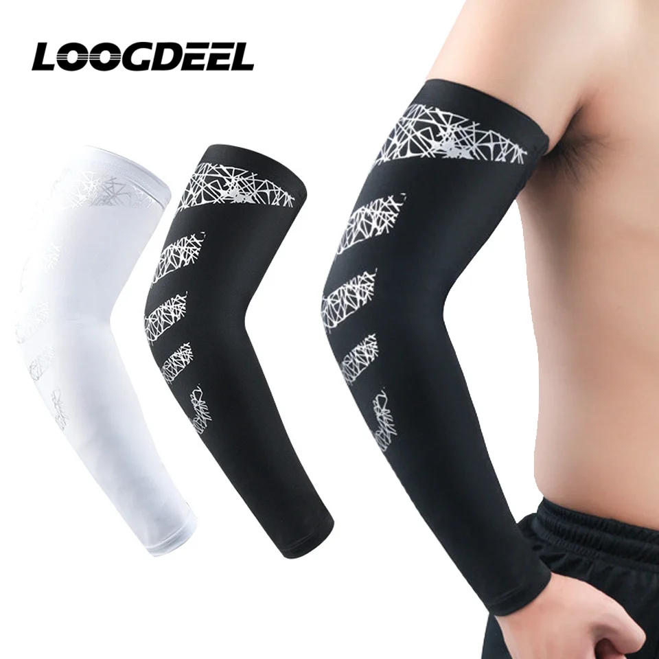 LOOGDEEL 1Pcs Sports Arm Protection Silicone Anti Slip High Elastic Compression Sun Protection Sleeve Basketball Tennis Fitness