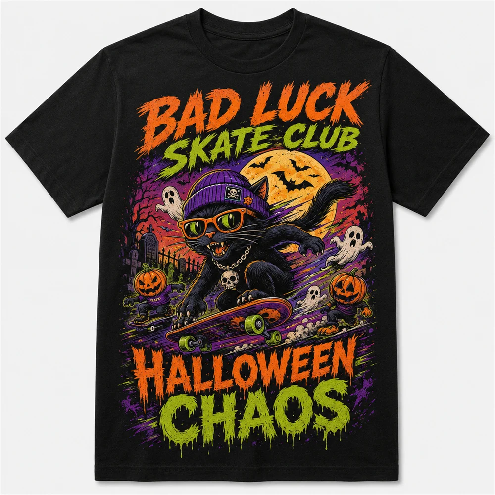 Funny Halloween Skate T Shirt Skeleton Vampire Zombie Ghost Graphic Print T-shirt Trick Or Roll Festival Street Short Sleeve Tee