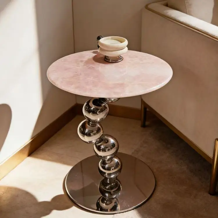 Italian light luxury marble edge table designer living room sofa movable round coffee table