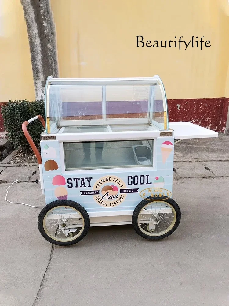 

mall exhibition ice cream milk tea juice cold drink cart Small frozen refrigerated cart Creative shopping